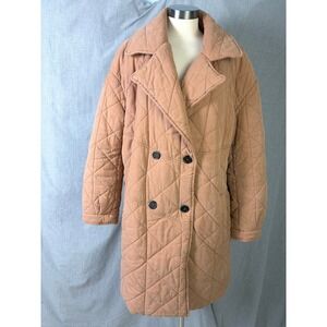 Avec Les Filles Camel Quilted Double Breasted Coat XL Oversized Cozy